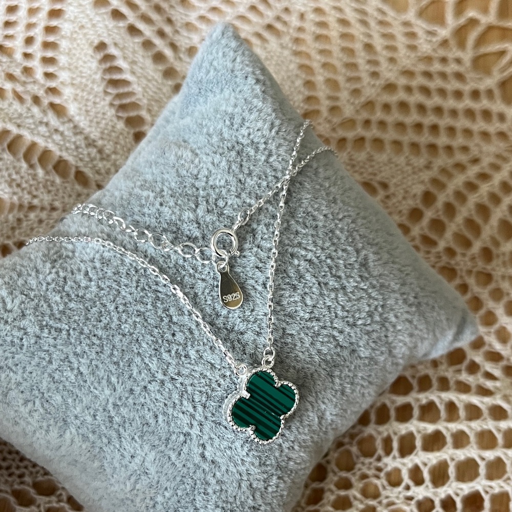 Silver and Green Clover Necklace